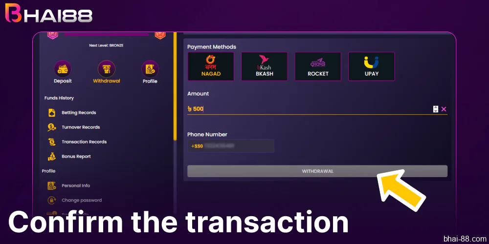 Confirm the transaction on Bhai88