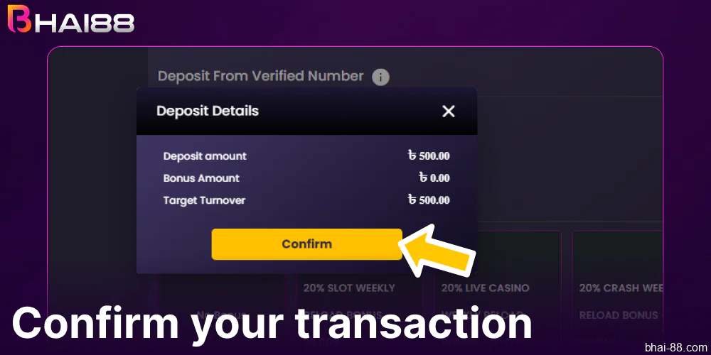 Confirm your transaction on Bhai88