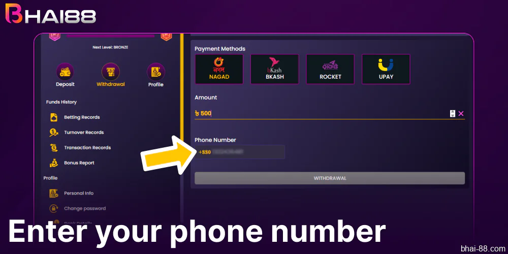 Enter your phone number on Bhai88