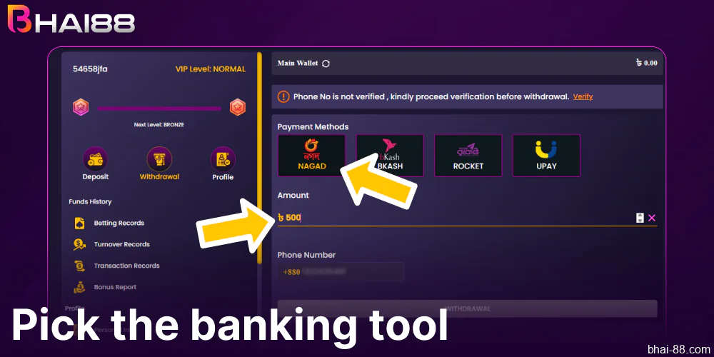 Pick the banking tool on Bhai88