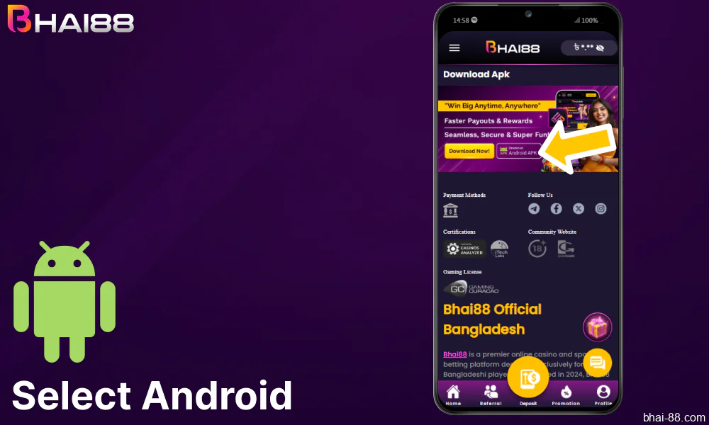 Select Android on Bhai88