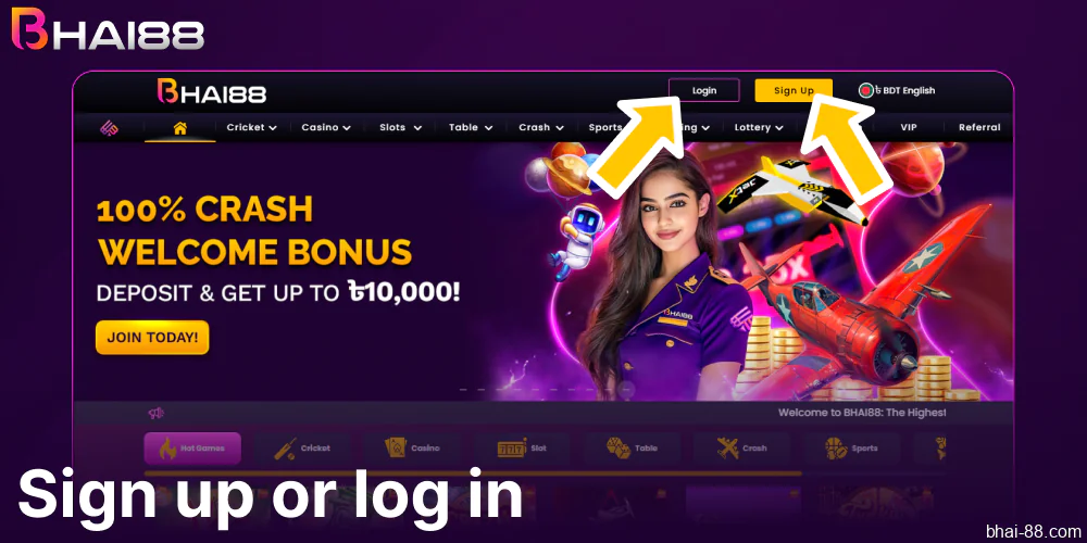 Sign up or log in on Bhai88