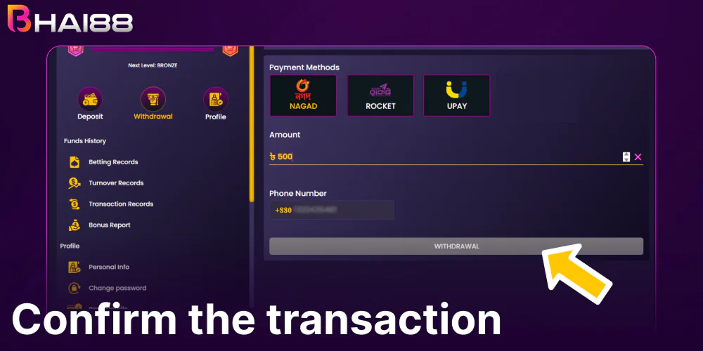 Confirm the transaction on Bhai88