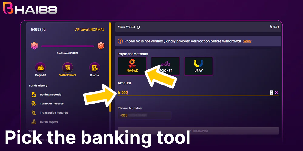 Pick the banking tool on Bhai88